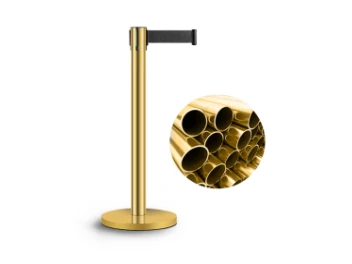 Retractable belt barrier, gold with black belt