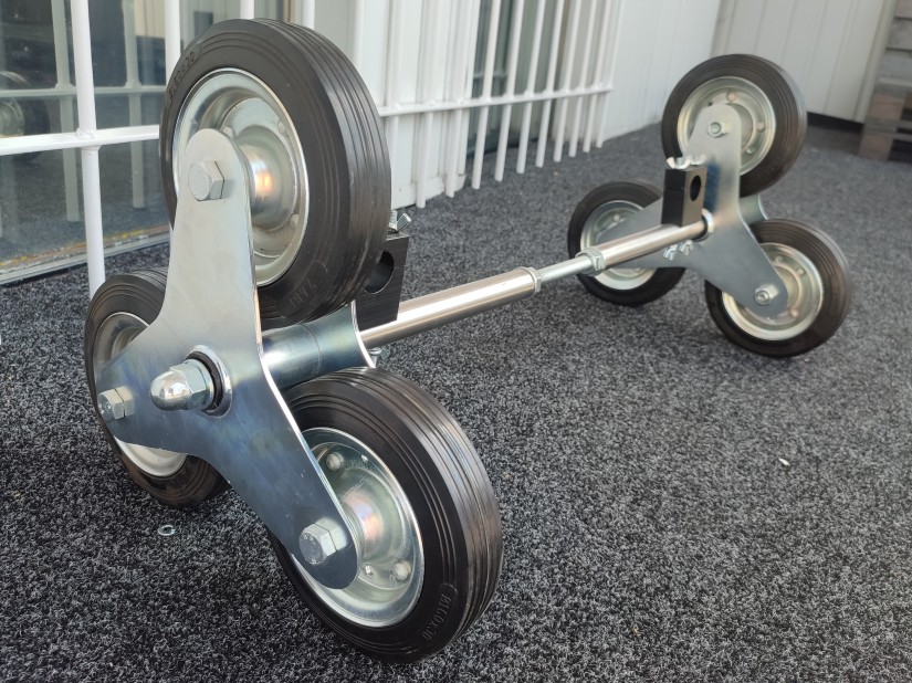 Wheels designed for stretcher transport on stairs in funeral homes
