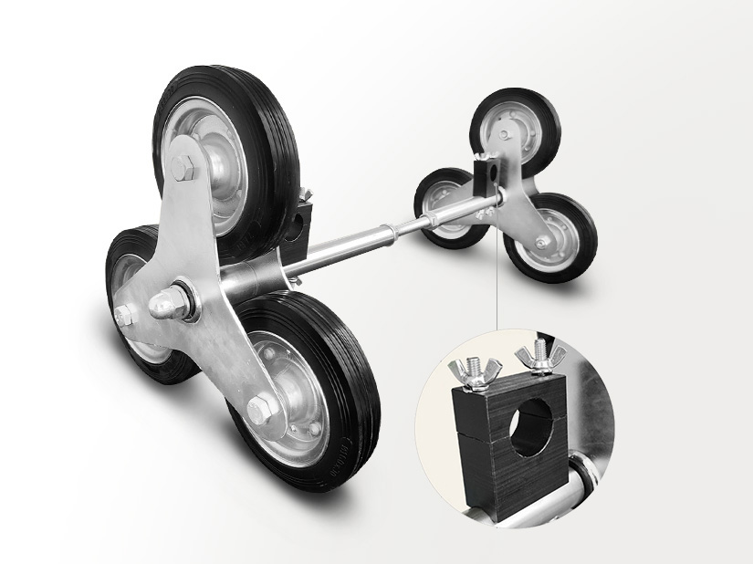 Innovative design of staircase wheels for stretchers for funeral industry professionals.