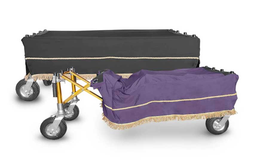 Black funeral drape for scissor trolley