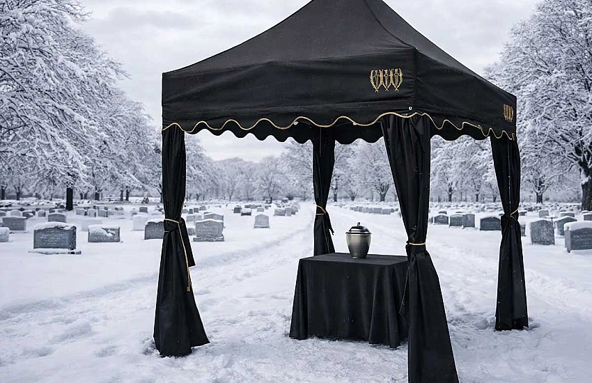 Funeral tents in winter – how to prepare an outdoor ceremony for frost, snow and wind