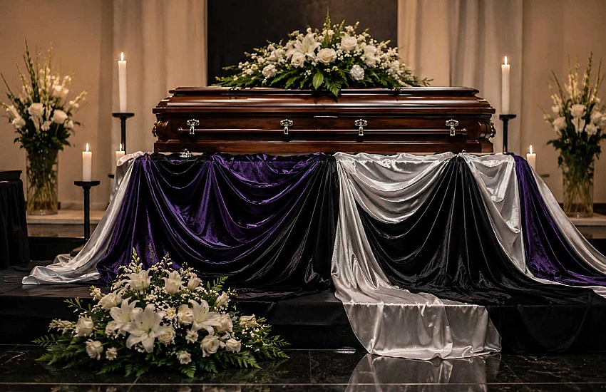 The colours of mourning. Why the funeral pall is black, purple, silver or white – and what that choice says about a ceremony
