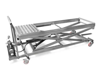 Hydraulic mortuary trolley with foot pump