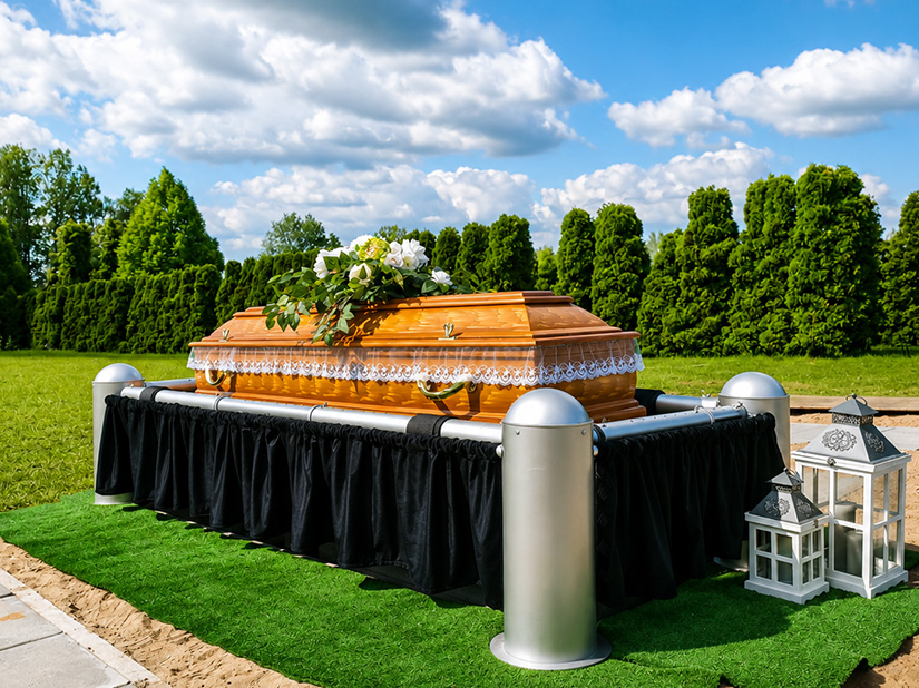 Coffin lowering device in a cemetry